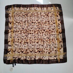 ❤️NEW W/TAG LES COPAINS Animal Print & Chain Made in Italy 100% Silk Scarf 33x35